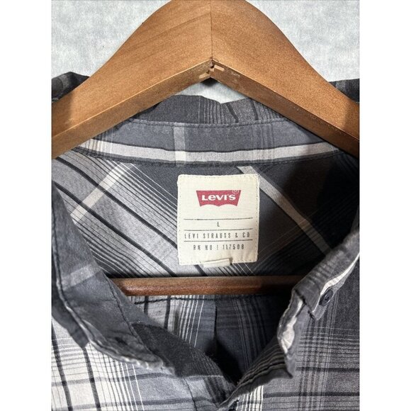 Levi's Gray Plaid Long Sleeve Button Up Mens Shirt Size L - Picture 2 of 5